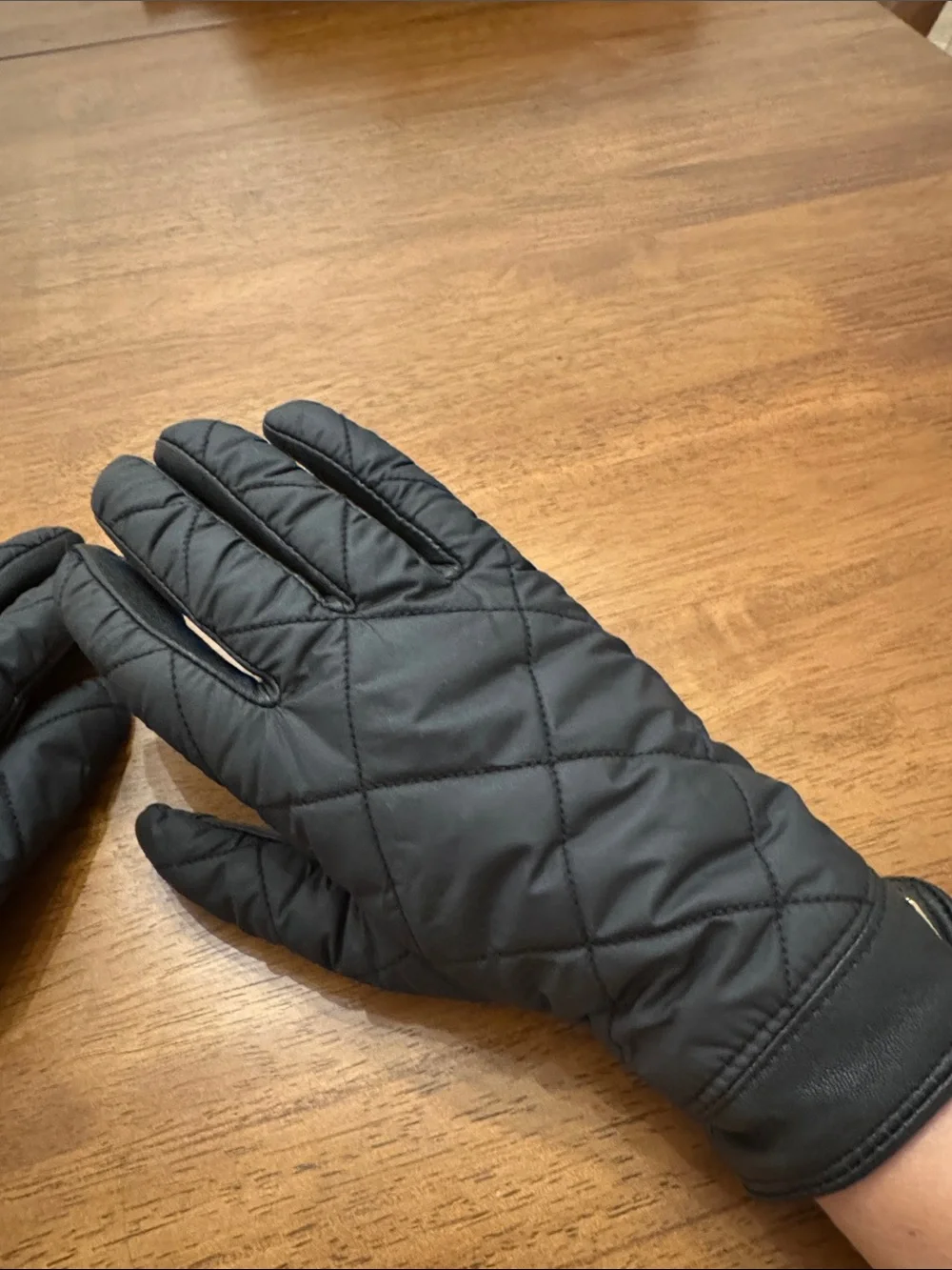 Cole Haan Black Quilted Leather-Trim Womens Gloves